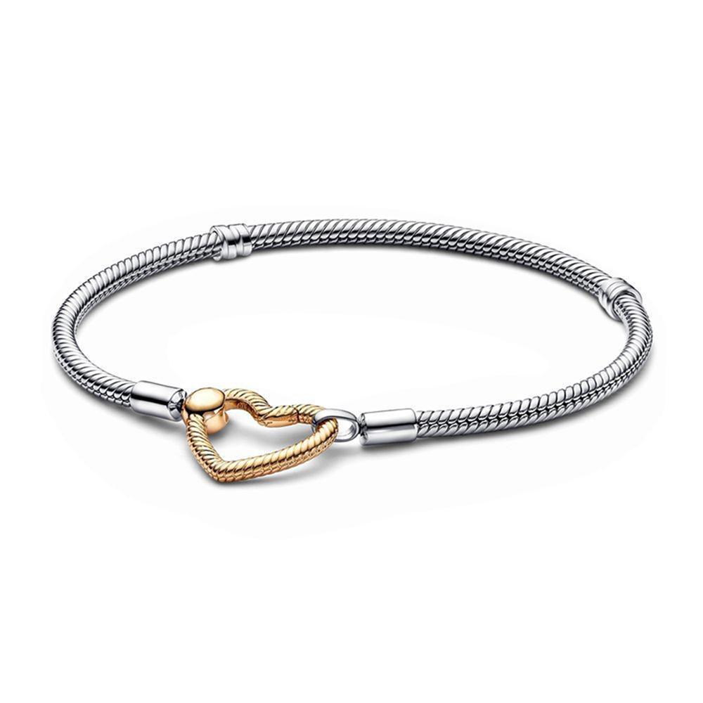 925 Silver Women's Bracelet with Heart T-shaped Buckle and Adjustable Bracelet, Fashionable DIY Jewelry Gift