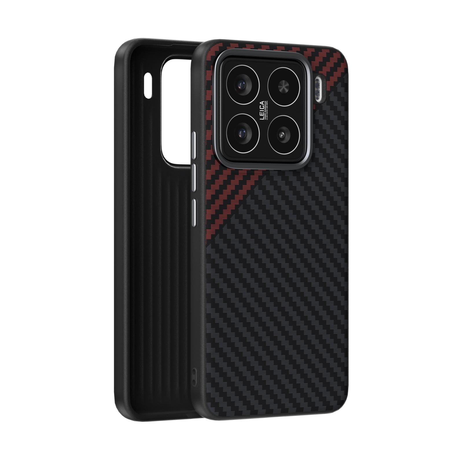 

For Xiaomi 15 Case Magsafe Slim Shockproof Carbon Fiber Magnetic Wireless Charger Drop Test Case Cover Metal Lens Grip Funda For Xiaomi 15&Pc + tpu красный
