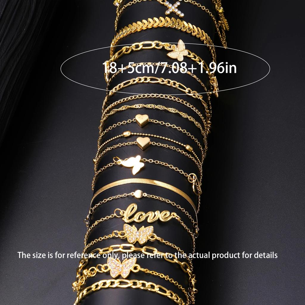 18 Stück Böhmisches Sommer Strand Fußkettchen Set Für Damen Vintage Schmetterling Herz Kristall Anhänger Fußkettchen Modeschmuck Geschenk Neu