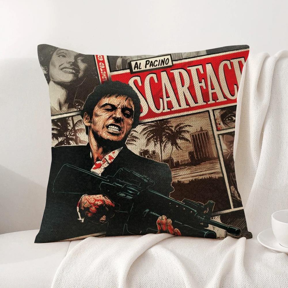 S-Scarface Movie Cushion Cover Summer Coolness Linen Fabric Double-Sided Printing Pillow Case Sofa Home Decor Gift