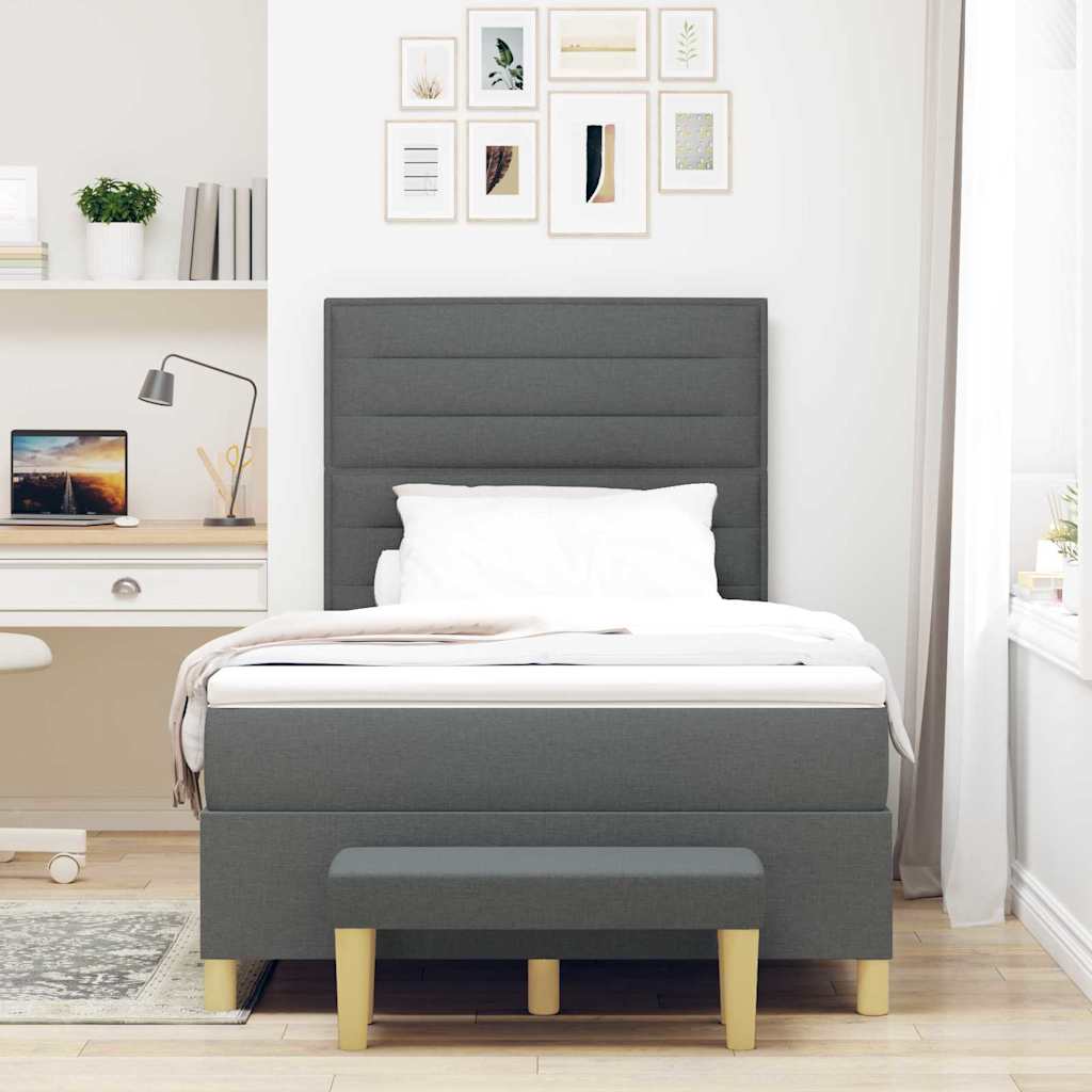 Box Spring Bed with Headboard Dark Grey 200 x 120 cm Fabric