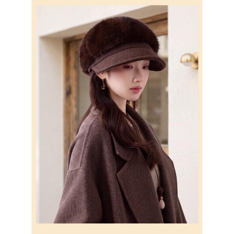 Women S Fleece Warm Octagonal Hat Retro Stitching Windproof