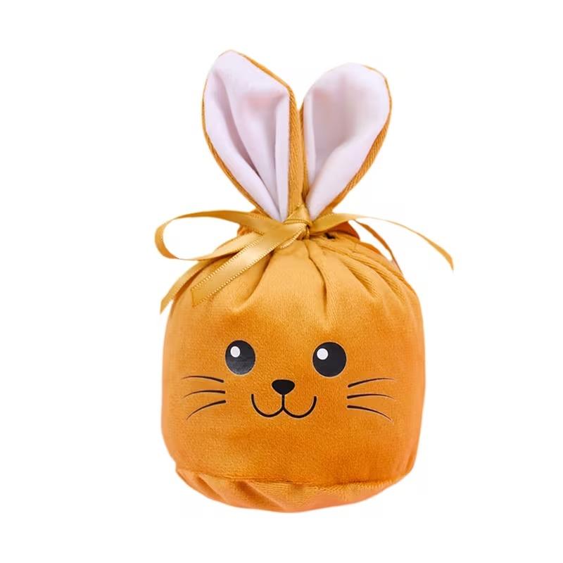 Easter Bunny Ears Plush Gift Bags with Drawstring Candy Bags for Basket Filling Spring Holiday Party Supplies