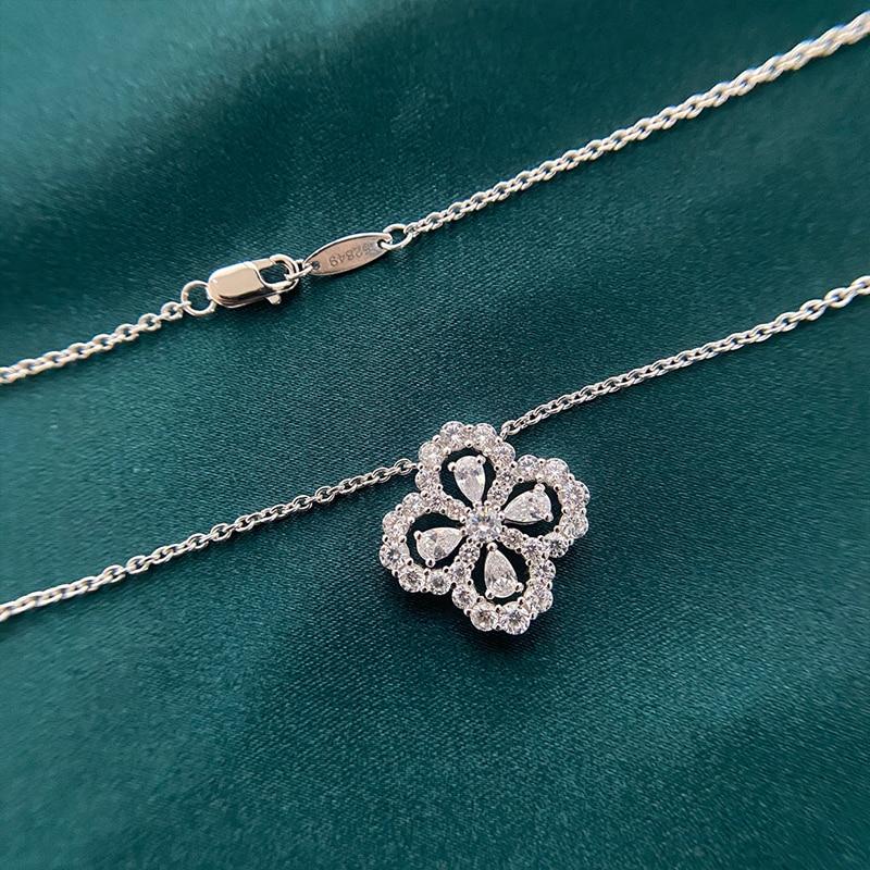 Romantic 925 Sterling Silver Four -Leaf Clover Sparking Zircon Pendant Necklace For Women Party Fine Jewelry Fashion Gifts