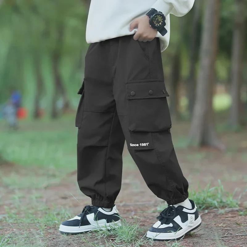 Boys' Windproof Waterproof Pants: Trendy Autumn/Winter 2024 Plus Velvet Workwear Trousers