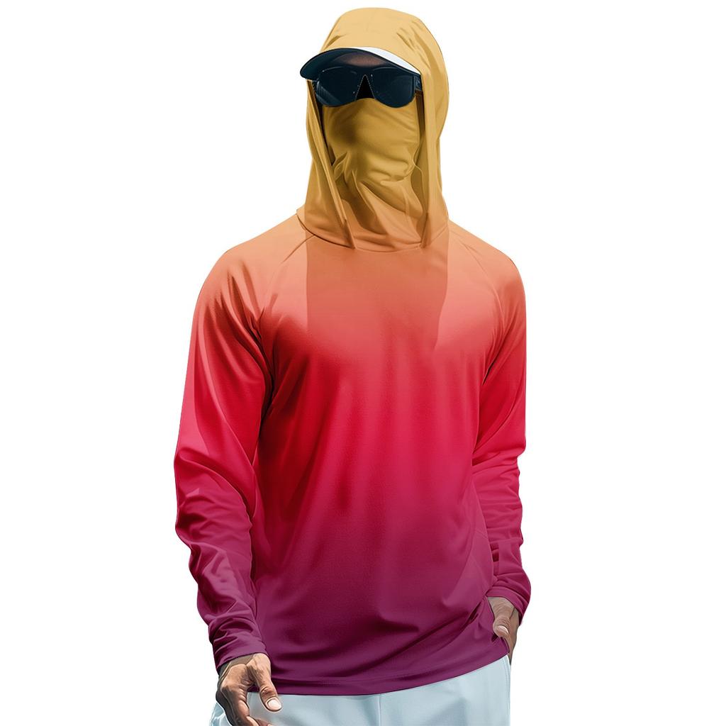 Men's Summer Gradient Color Quick-drying Long-sleeved T-shirt Sun Clothing Fishing Fitness Sports Hooded Long-sleeved Top