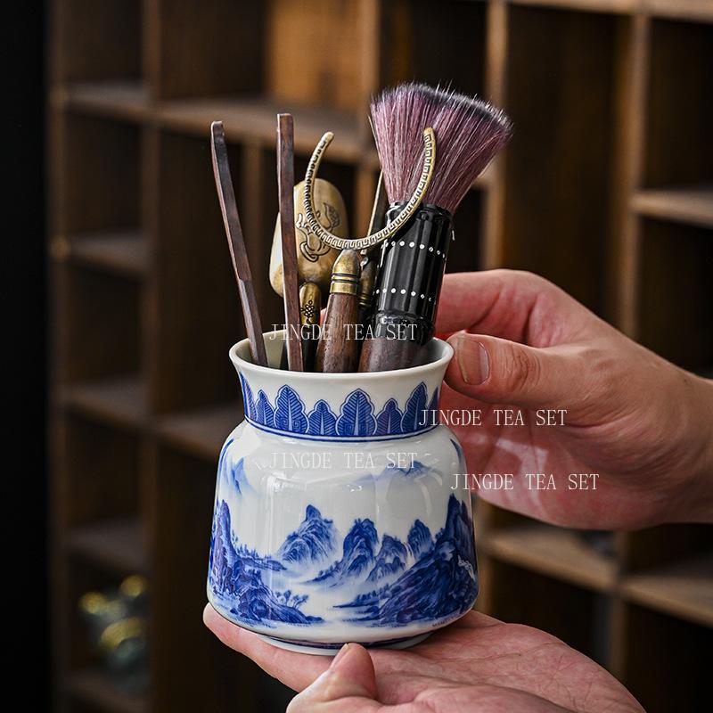Blue and White Porcelain Tea Ceremony Accessories Ceramic Kung Fu Tea Utensils Mountains and Waters The 6 Heroes Teaware