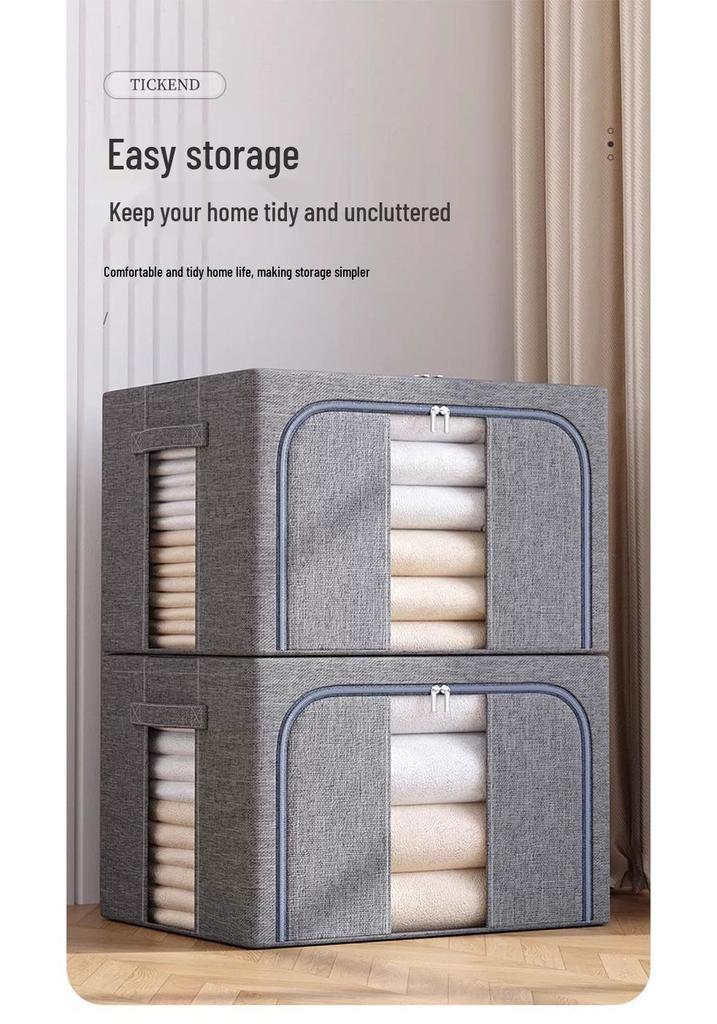 Foldable Steel Frame Clothing & Quilt Storage Box - Moisture-Proof Cotton Organizer for Dorm & Home.