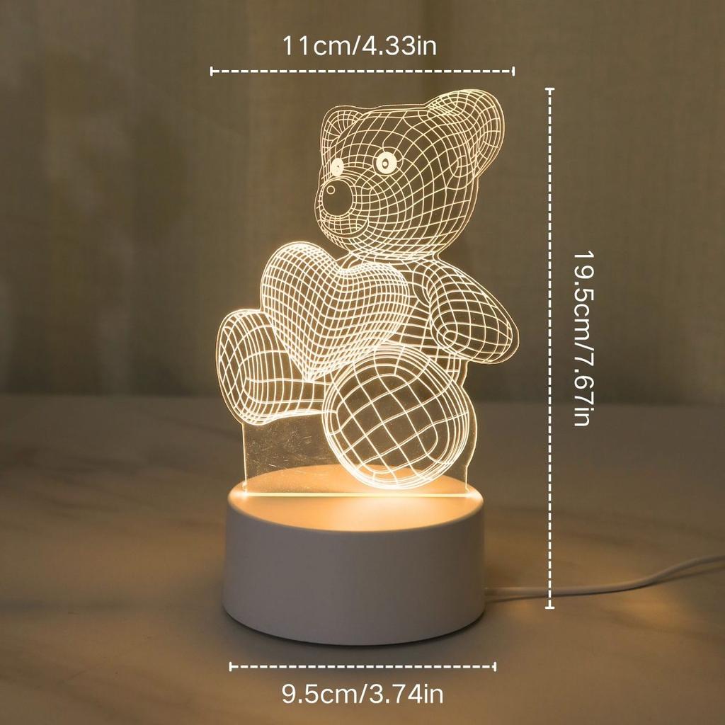 Creative 3D visual light with heart-shaped bear design, suitable for bedrooms, birthday gifts, Christmas decorations, etc.