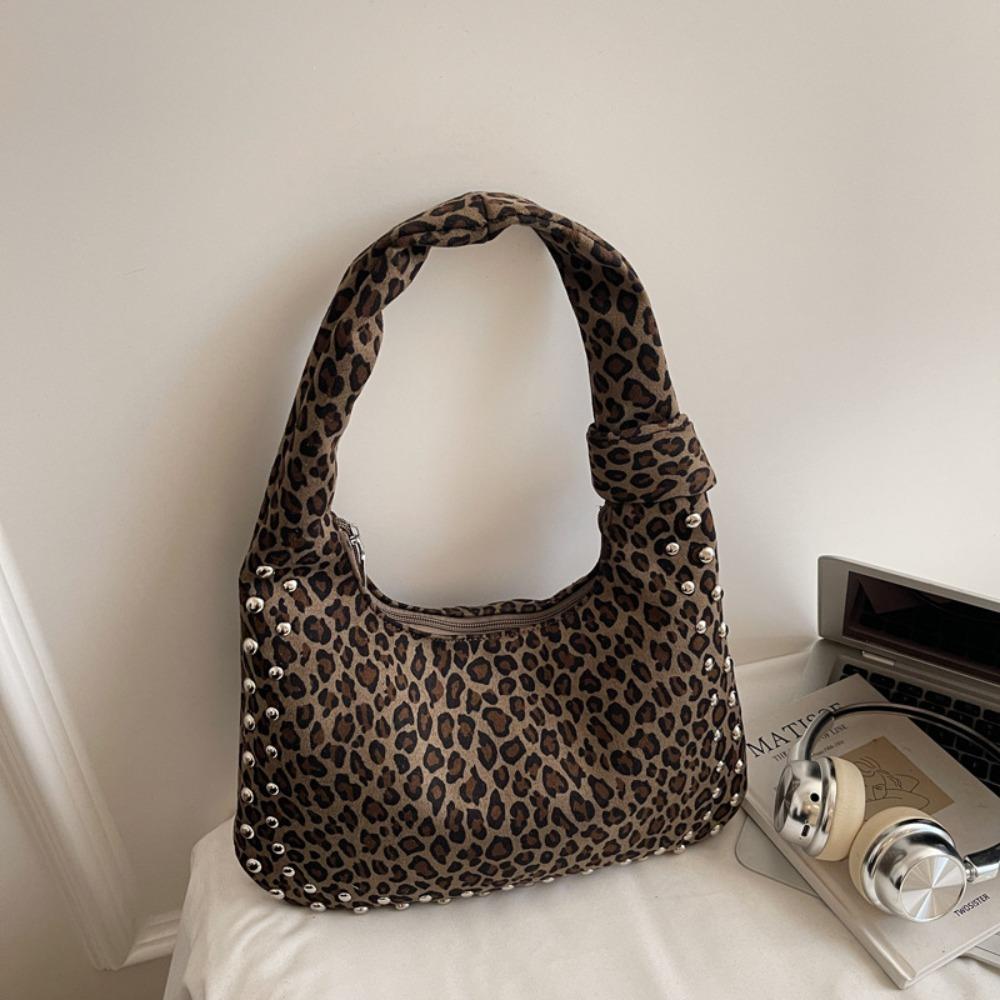 Vintage Leopard Print Tote Bag Retro Crescent Bag Casual Underarm Bag  Girls Style1