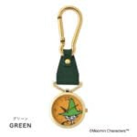 Fieldwork Moomin Analog Pocket Watch with Snufkin and Moomin Carabiner Women's Keychain, KC2, Green, MOM014-4