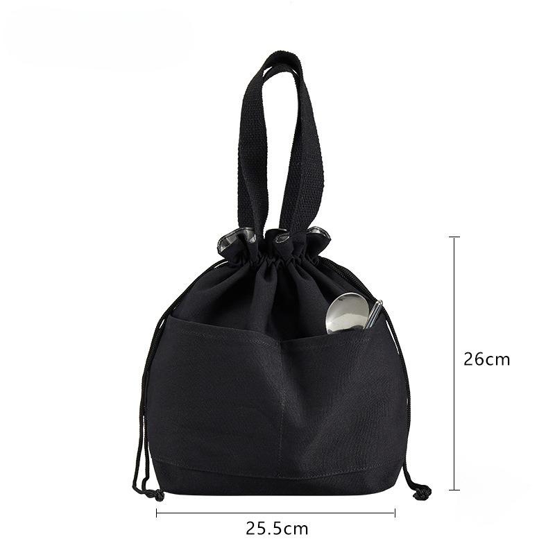 

Portable Insulated Canvas Lunch Bag Drawstring lunch box handbag lunch bag office worker aluminum foil Cooler Bento Bag чёрный