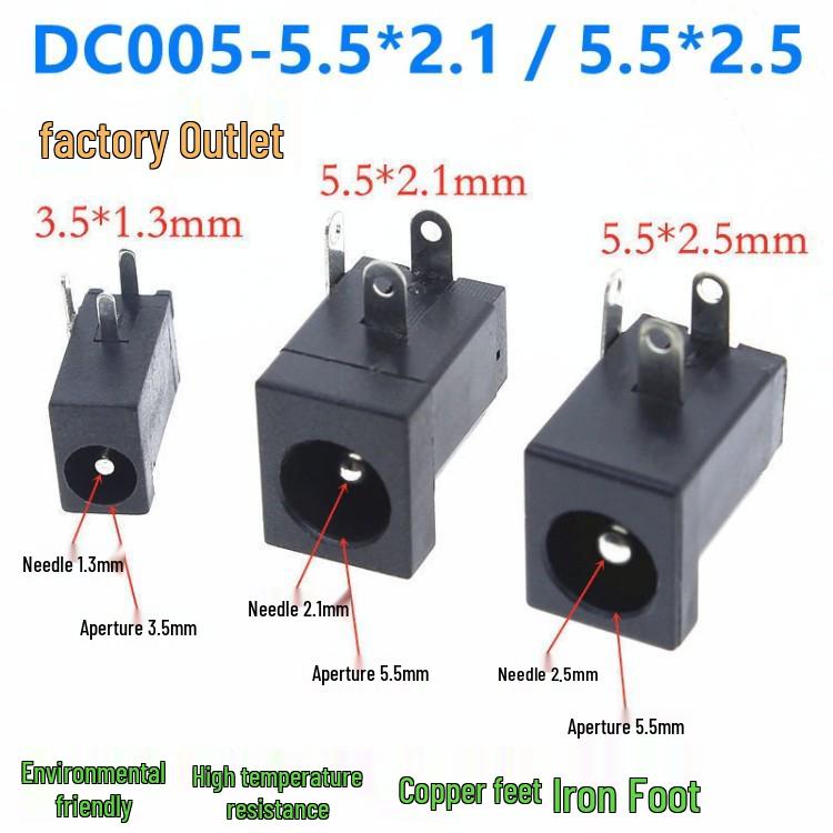DC-005 High Temp Resistant Copper Pin DC Socket 5.5x2.1/2.5, DC Power Socket DC002, 3.5x1.3.