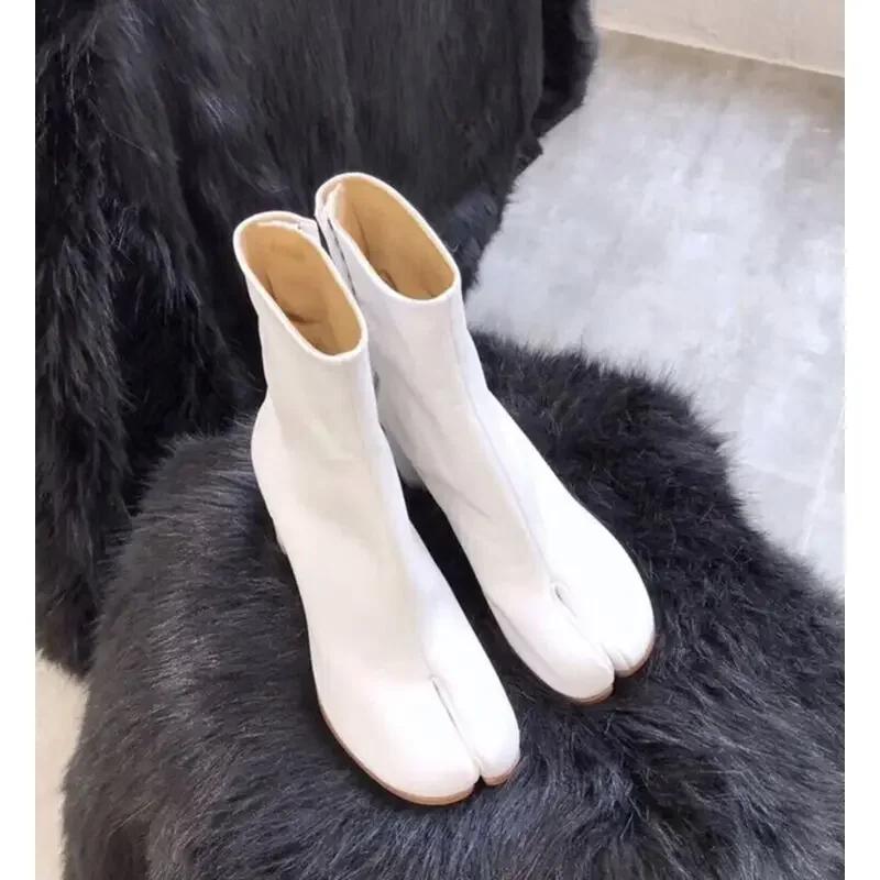 Brand Design Tabi Boots Split Toe Chunky High Heel Women Boots Leather Fashion Autumn Women Shoes Botas