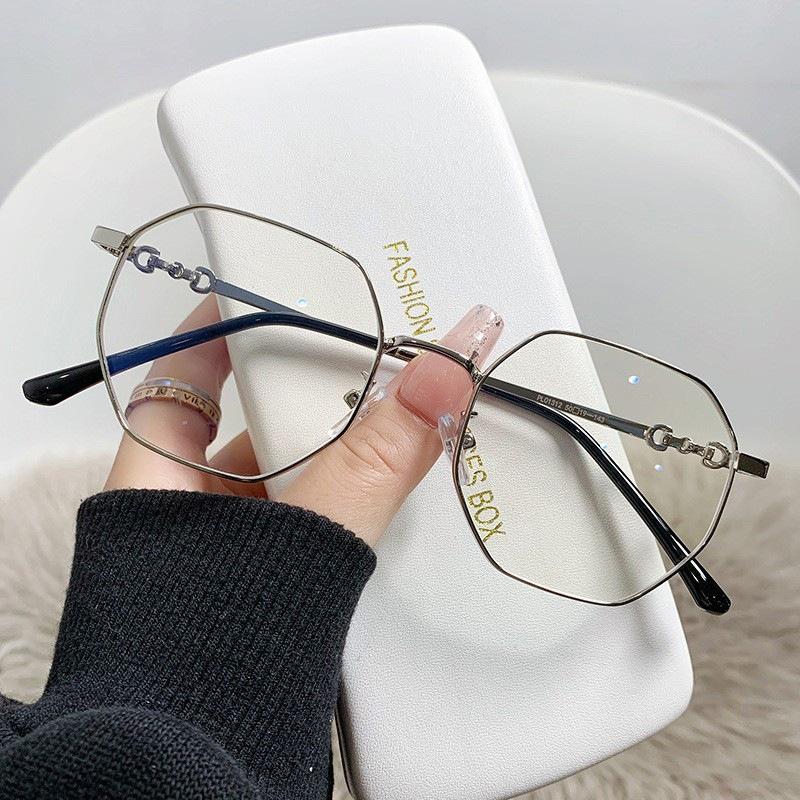 Women'S Anti-Blue Light No Degree Flat Glasses Trendy Fashion High Sense Metal Frame Myopia Glasses Frame