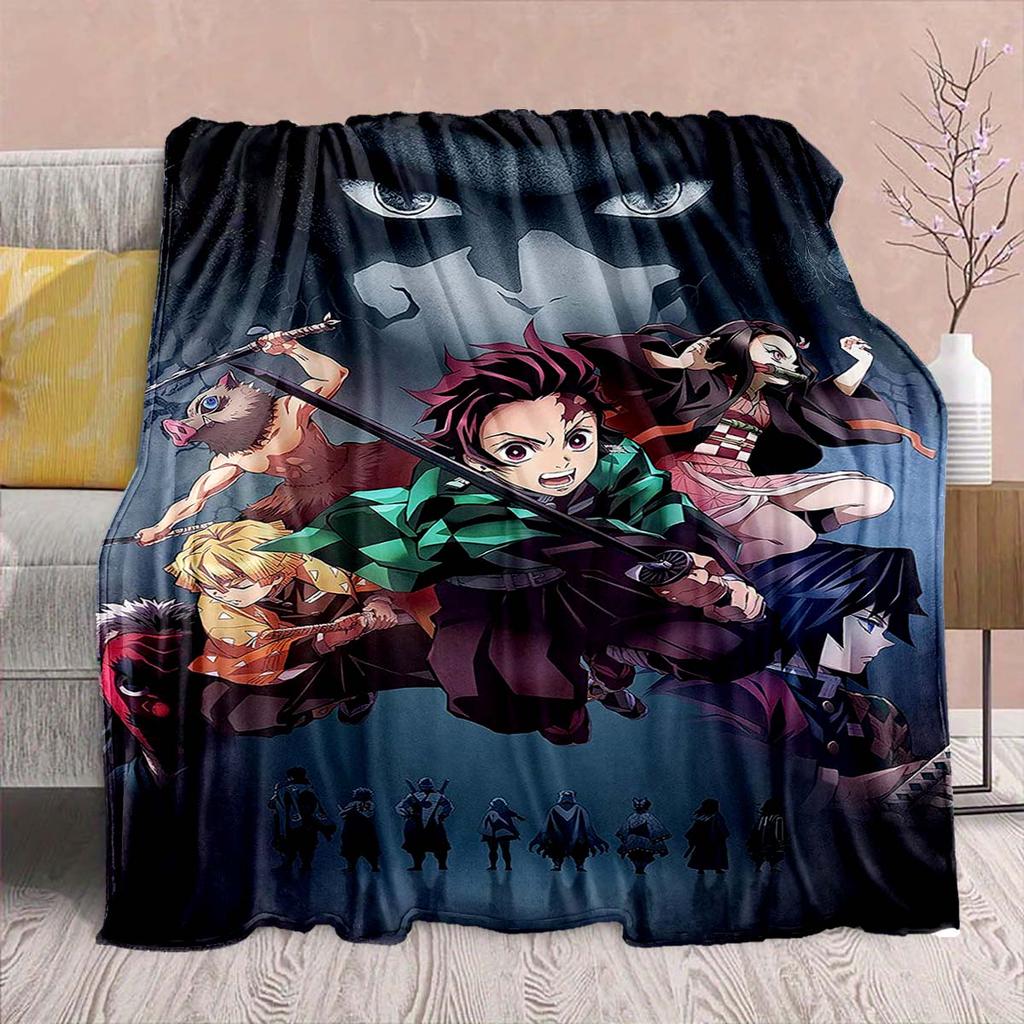 Demon Slayer Anime Flannel Blanket - Soft Warm Perfect for Sofa, Bedding Camping Travel Office Home Decor -QJY
