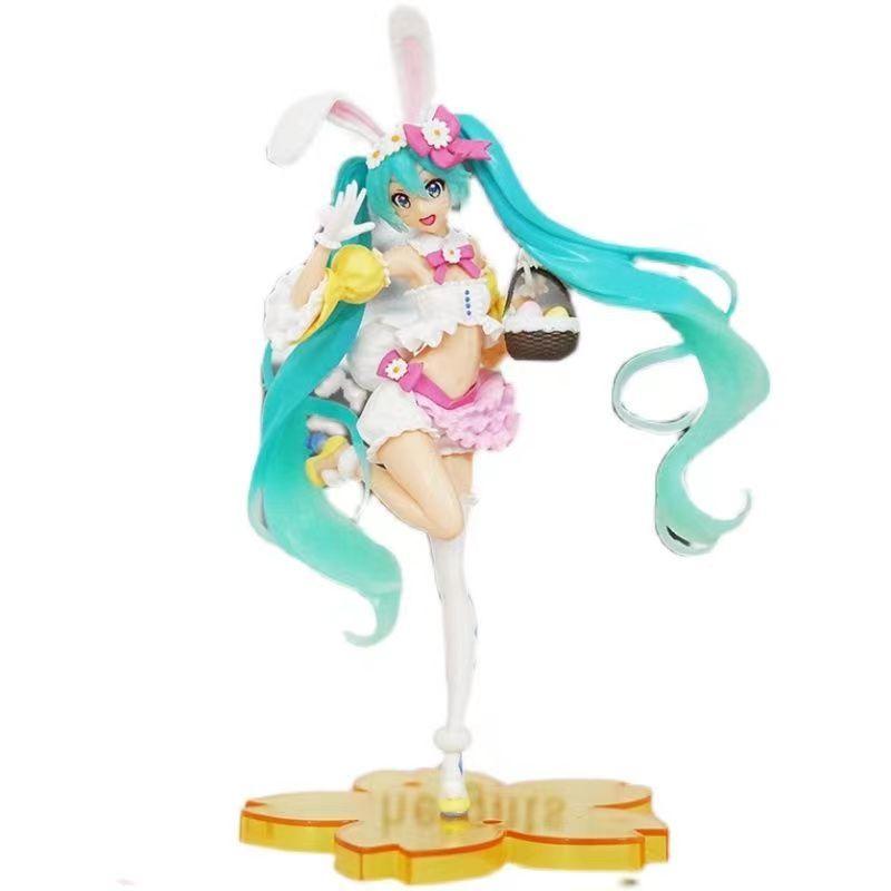 Hatsune Miku Spring Costume with Rabbit Ears Figurine Toy Ornament Anime Model for Decoration