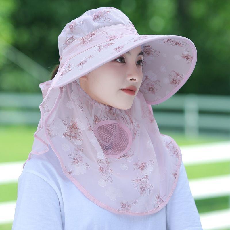 Frosted Ice Silk Sun Hat With Full Face Shield For Outdoor Sunblock Use