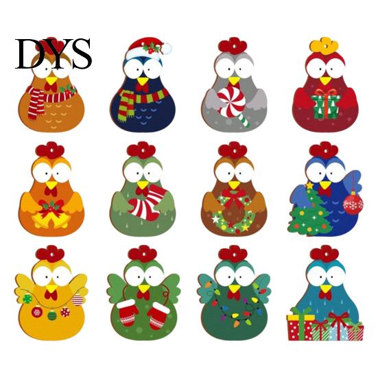 Holiday Party Hanging Decor 12/24/36Pcs Christmas Chick Ornaments, Wooden Cartoon Ornaments for Tree, Wood Tree Cute Kids Family Friends Xmas Supplies