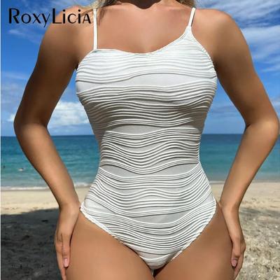 3 Farben Sexy Asymmetrische Faltige Frauen Bademode Einteiliger Badeanzug Weibliche Hohe Bein Cut Gepolsterte Badende Badeanzug Schwimmen