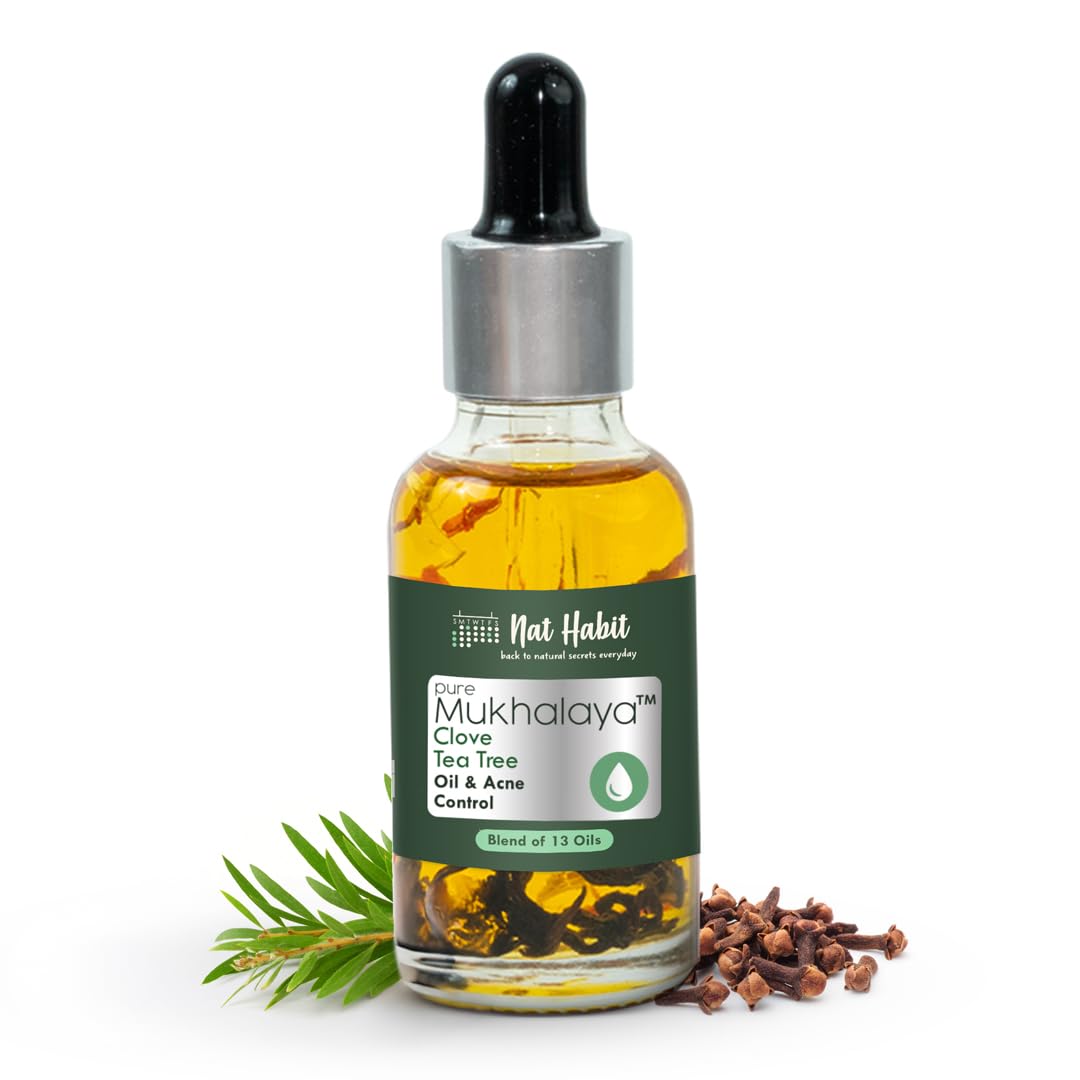 

Nat Habit Face Oil, Clove Tea Tree Mukhalaya For Women Skin Acne Control, with Blend of 13 Cold Pressed Oils For Natural Oily Skin Condition & Ba