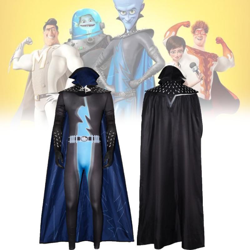 Megamind-Plüschkostüm für Superschurken-Cosplay aus kuscheligem Chenille-Stoff mit niedlichem Design. Erhältlich in verschiedenen Größen von S bis XXL.