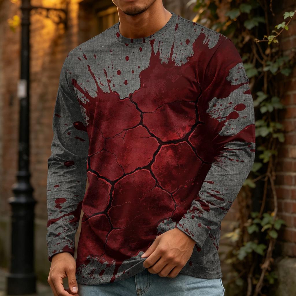 Men's Halloween Printed Crewneck Long Sleeve Top Casual Loose Fit