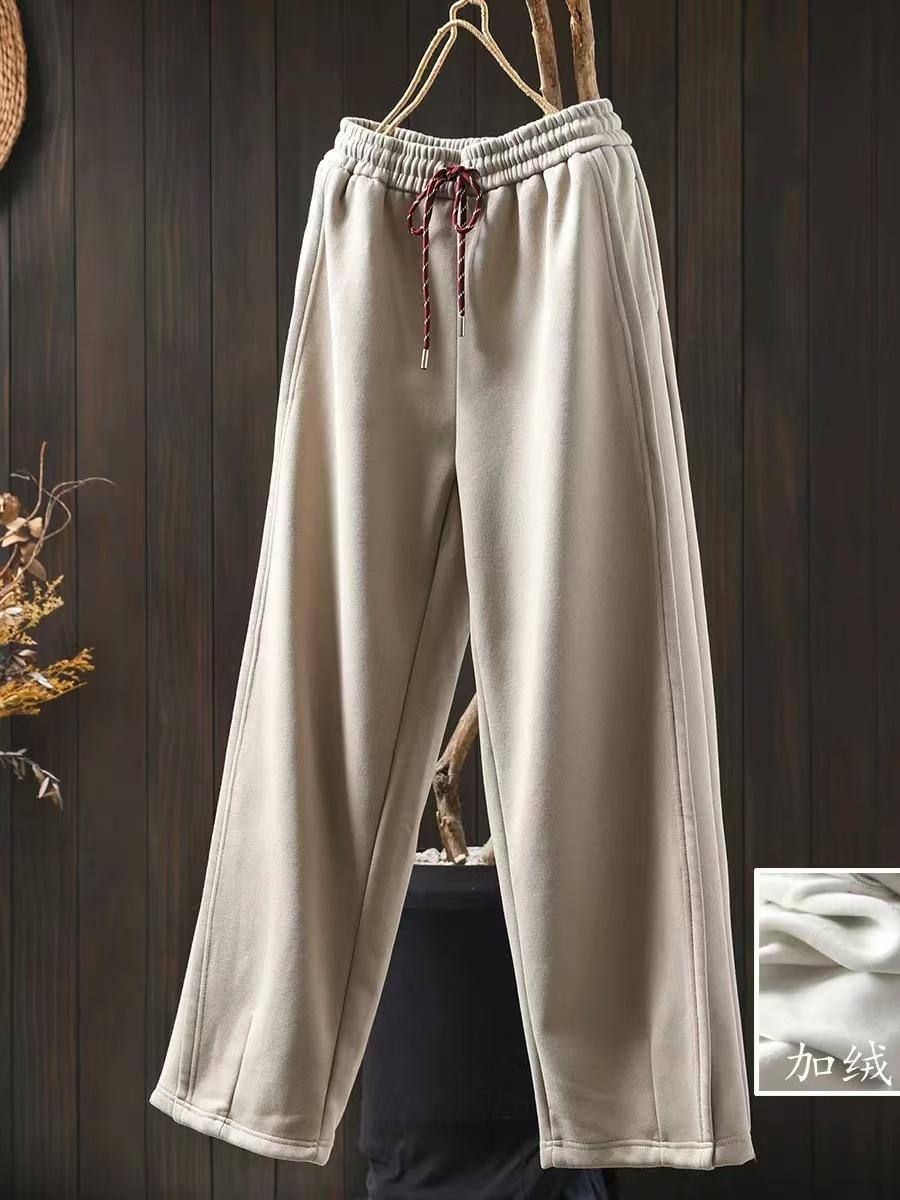 

Johnature Женские Зимние Брюки-Гаремы Кэжуал на Эластичной Талии и Кулиске, Хлопковые, Стираные, в Китайском Стиле, Винтажные L хаки