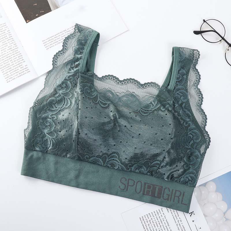 

U-образное кружевное бесшовное нижнее белье для женщин, дышащий тонкий жилет без бретелек, антибликовый дизайн, легкая и эластичная ткань M зелёный