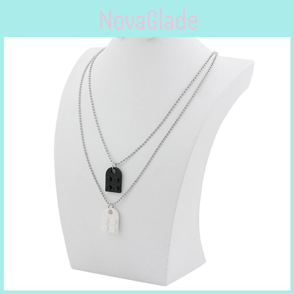 Creative Geometric Couple Necklace Set With Unique Black And White Design For Stylish Fashion Lovers