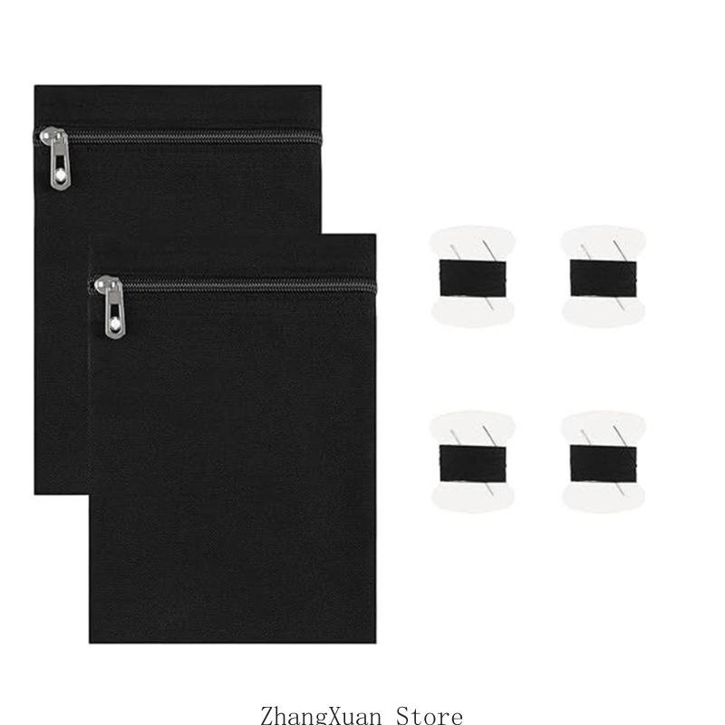 2Pcs Concealed Sewn in Pocket Zippered Closure Canvas Fabric Pocket for Jackets 3XUF CN