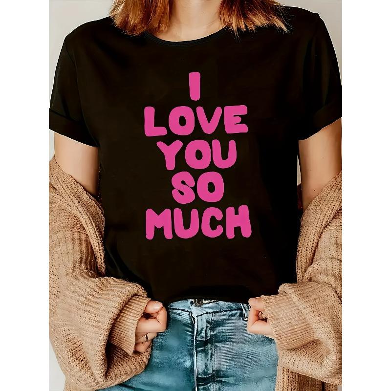 

Women S Casual Crew Neck T-Shirt, Short Sleeve Graphic Print Top, Regular Length, Spring & Summer Fashion, Ladies T Shirts S чёрный