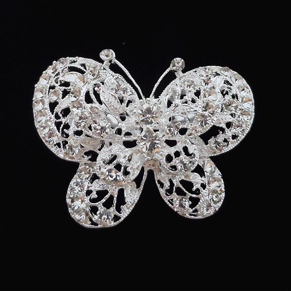 Silver-Plated Crystal Butterfly Brooch - Cute Silver Alloy Design for Clothing Accessories Zhenyao Jewelry