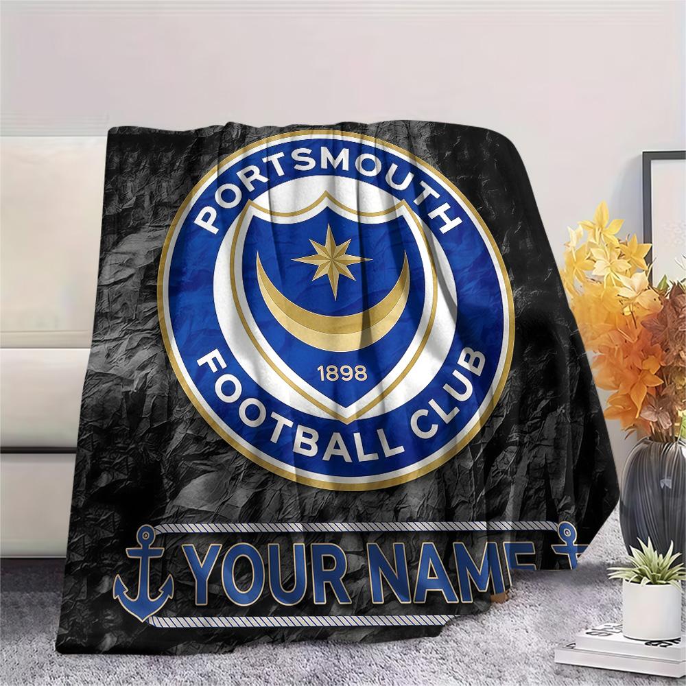 Custom Name Portsmouth FC Flannel Blanket, High quality Comfortable for All Seasons, Home Decor, Warmth and Comfort