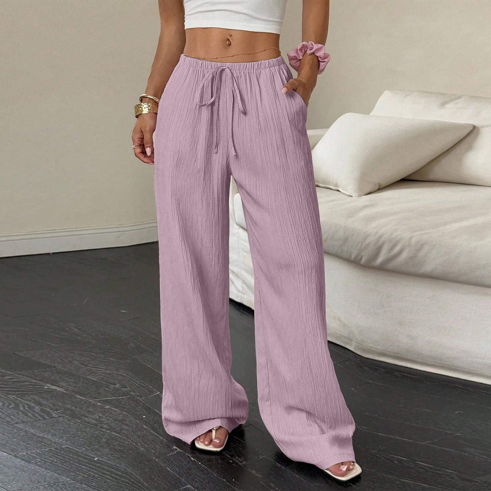 

Женские повседневные брюки с высокой посадкой, свободные, кружевные, с широкими штанинами XL розовый