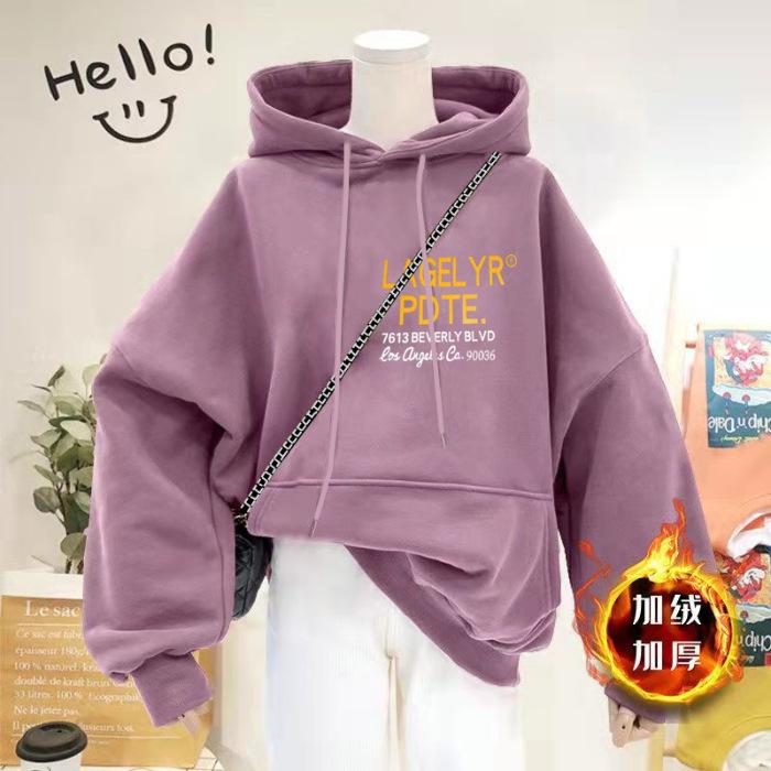 Fleece new letter-printed hooded sweater men s and women s Korean version of casual lazy wind wholesale jacket 3XL фиолетовый 1880₽