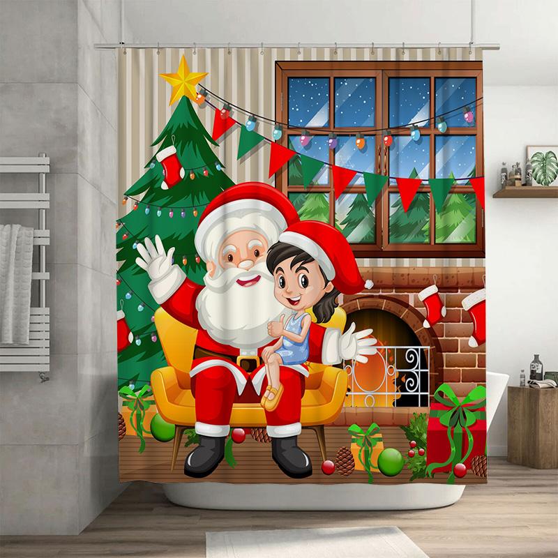 

Tu Santa Claus Christmas Shower Curtain Festive Holiday Bathroom Decor Reindeer Snowman Family Pattern Waterproof Home Textile G W60H190(CM)-1 Pcs
