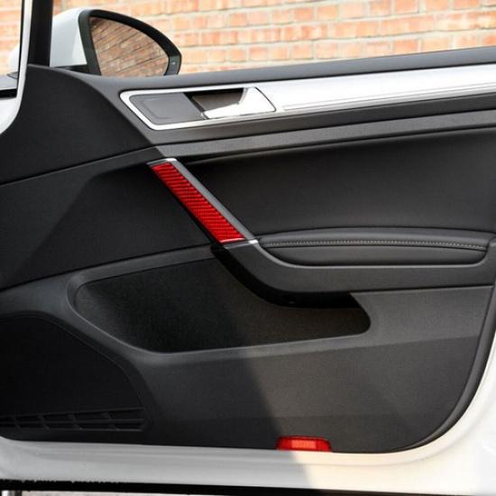 4Pcs Red Carbon Fiber Door Pull Cover Trim For VW Golf 7 GTI MK7 2013-17
