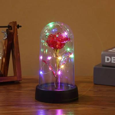 Regalo de San Valentín para novia, rosa eterna con luz LED, flor de aluminio en cubierta de vidrio, recuerdo de boda para el Día de la Madre, regalo para dama de honor.