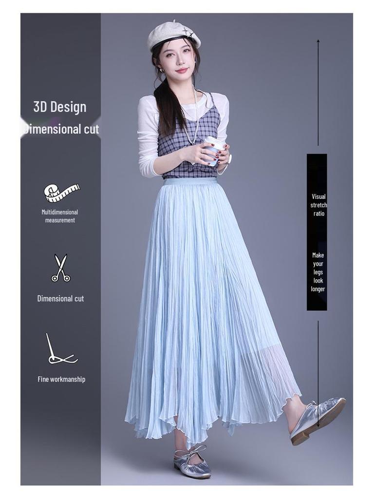 Elegant Mesh Draped Midi Skirt - Spring 2026 Collection: Irregular Hem & Pleated Design