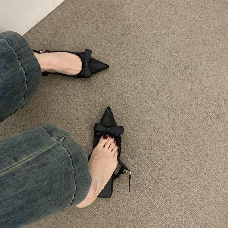 Silk Satin Gentle Bow Single Shoes Women's Back Trip Strap Bag Top Beautiful Temperament Sandals