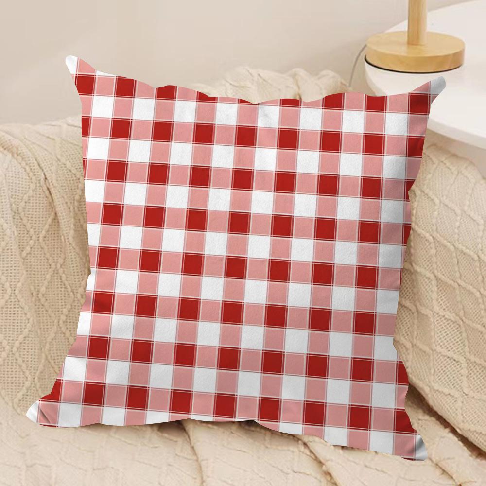 Red Plaid Cushion Cover Soft Plush Fabric Double-Sided Printed Sofa Cushion Cover for All Seasons Home Decor Gift