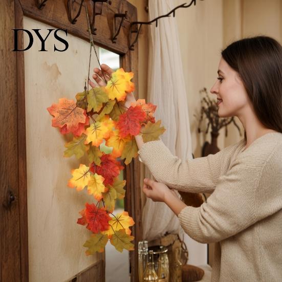 Decorazione Autunnale per la Casa, Ghirlande di Foglie d'Acero Artificiali, Ghirlanda Flessibile Realistica, Foglie di Seta Autunnali, Rattan Stagionale per Camino e Scala