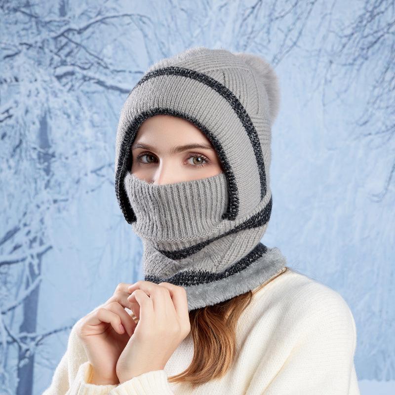 

Зимняя шапка-пуловер женская флисовая с защитой ушей шарф-маска интегрированная шапка для велоспорта теплая ветрозащитная вязаная шерстяная шапка