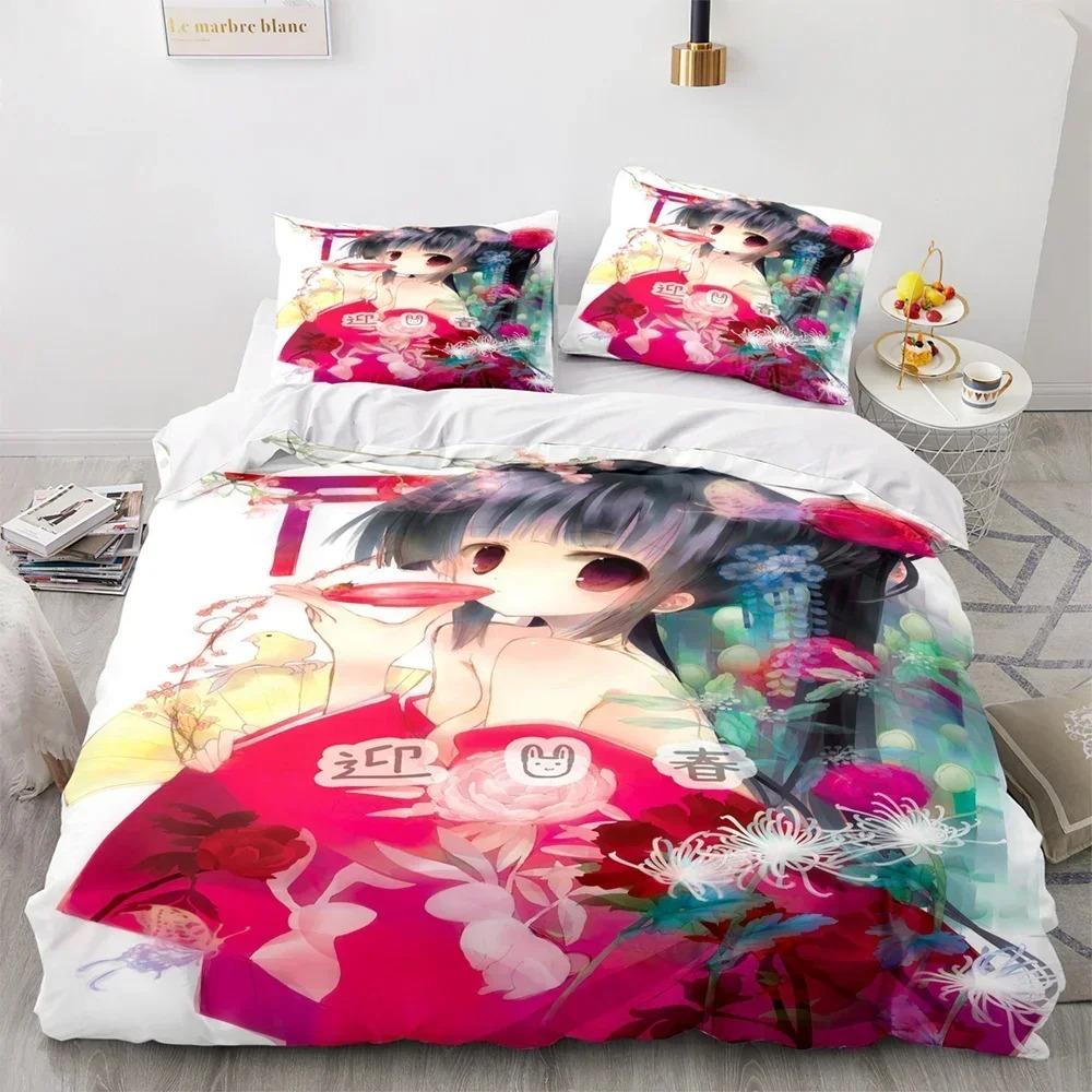 Comforter Kawaii Girl Anime Sexy Girl Bedding Set 3D Printed Suitable For Bedroom Kids Home Textile