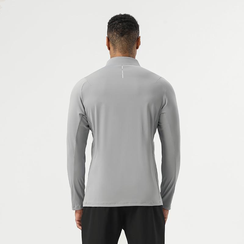 Men's Nylon Half-Zip High-Elastic Fitness Top - Long Sleeve Stand-Up Collar for Autumn and Spring Running and Training.