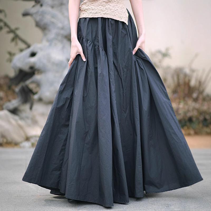 Washed cotton skirt solid color retro super pendulum high density cotton long skirt literary elastic waist long skirt