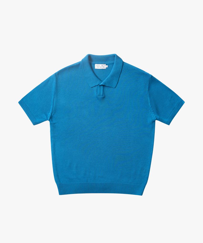ESN Washable Collared Neck Short Sleeve Knit Blue