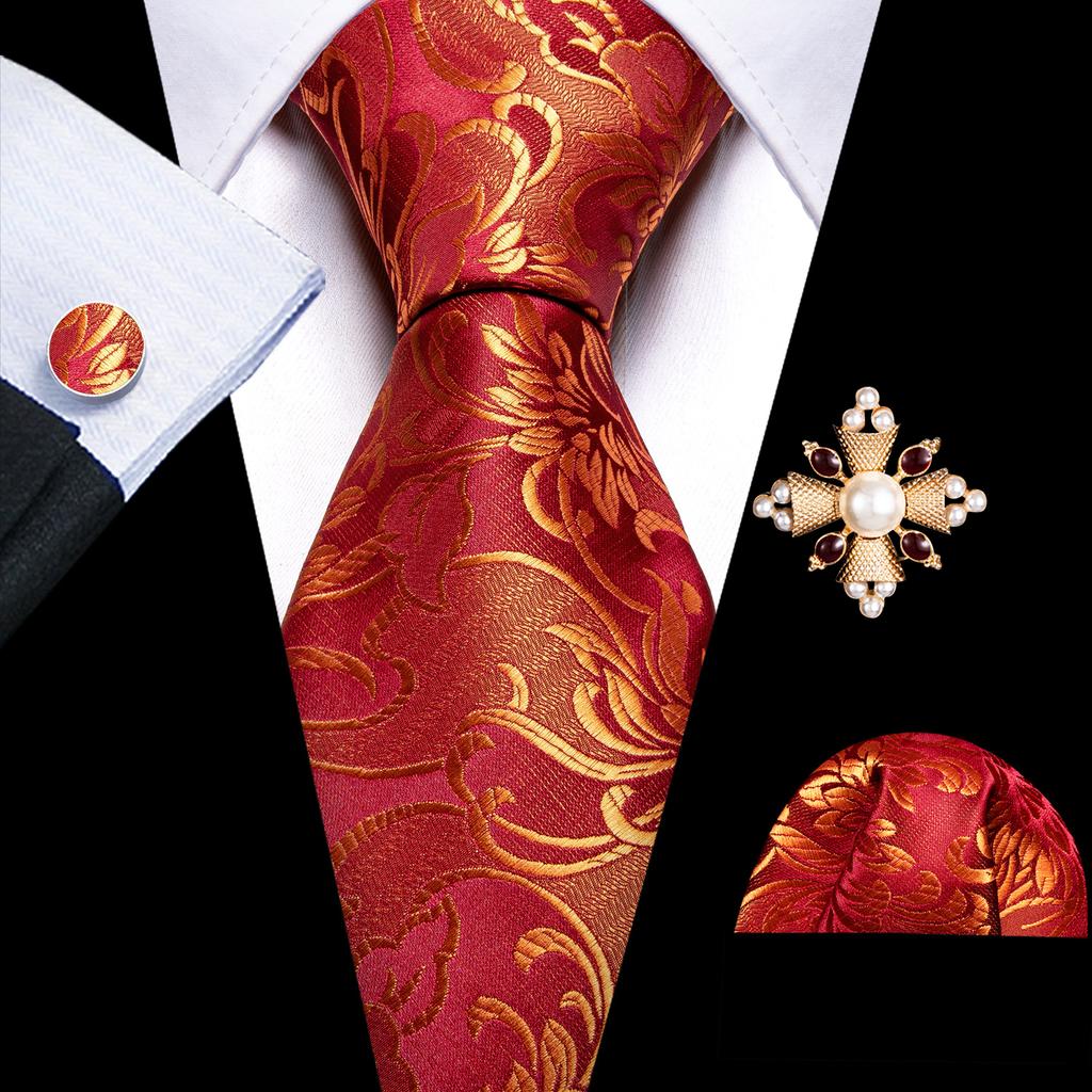 Barry.Wang Pearl sagė su kaklaraiščiu vyrams Paisley gėlių šilko kaklaraištis Hanky rankogalių sąsagų rinkinys
