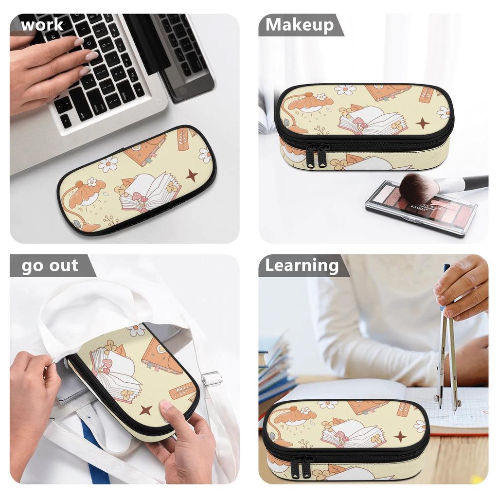 Pen Case Smooth Zipper Roomy Interior 300D Polyester with Mesh Storage Layer Removable Divider and Pen Holders for Classroom Use